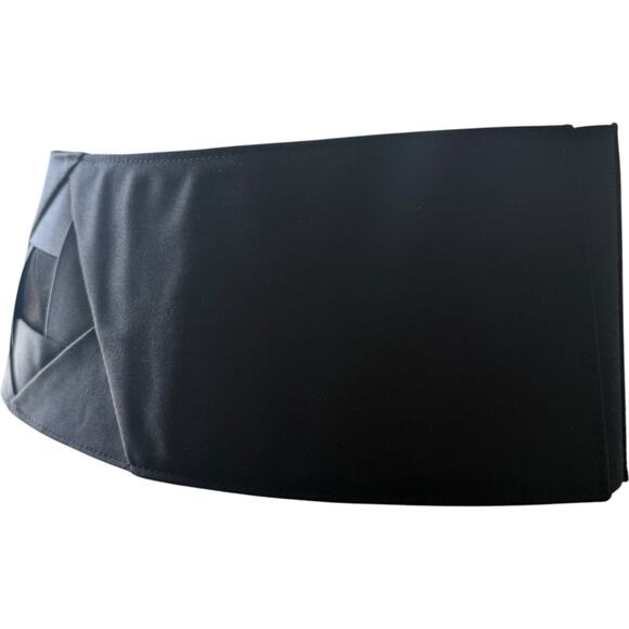 Giorgio Armani Wide Black Satin Leather Belt Size 85 - Picture 2 of 9